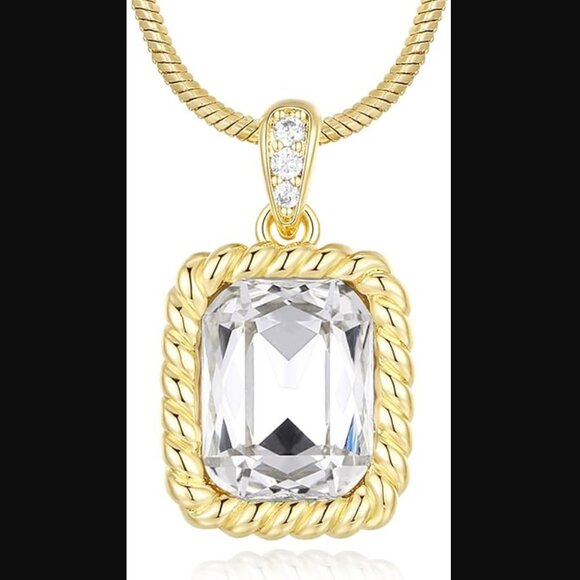 18K Gold-Filled Square Crystal Necklace 925 Sterling Silver NWT - Picture 3 of 6